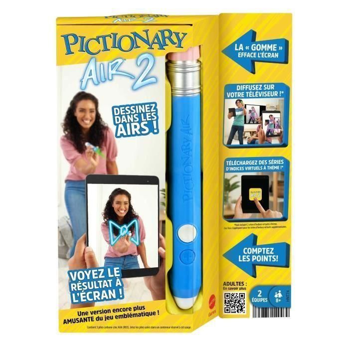 Mattel Pictionary Air 2: Juego interactivo, dibuja en pantalla. Incluye 3 pilas AAA. Edad +11 años. Instrucciones en español/portugués. Mattel Pictionary Air 2: Juego interactivo, dibuja en pantalla. Incluye 3 pilas AAA. Edad +11 años. Instrucciones en español/portugués.