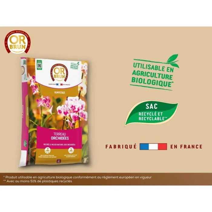 Or Brun OBRTORC6U Tierra para Orquídeas 6L Favorece el Crecimiento 2