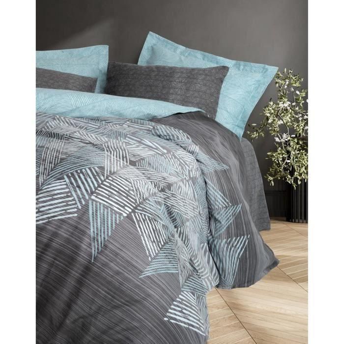 Juego de cama - 1 funda nórdica 220x240 cm + 2 fundas de almohada 60x60 cm - 100% algodón - Antracita 2 Juego de cama - 1 funda nórdica 220x240 cm + 2 fundas de almohada 60x60 cm - 100% algodón - Antracita 2