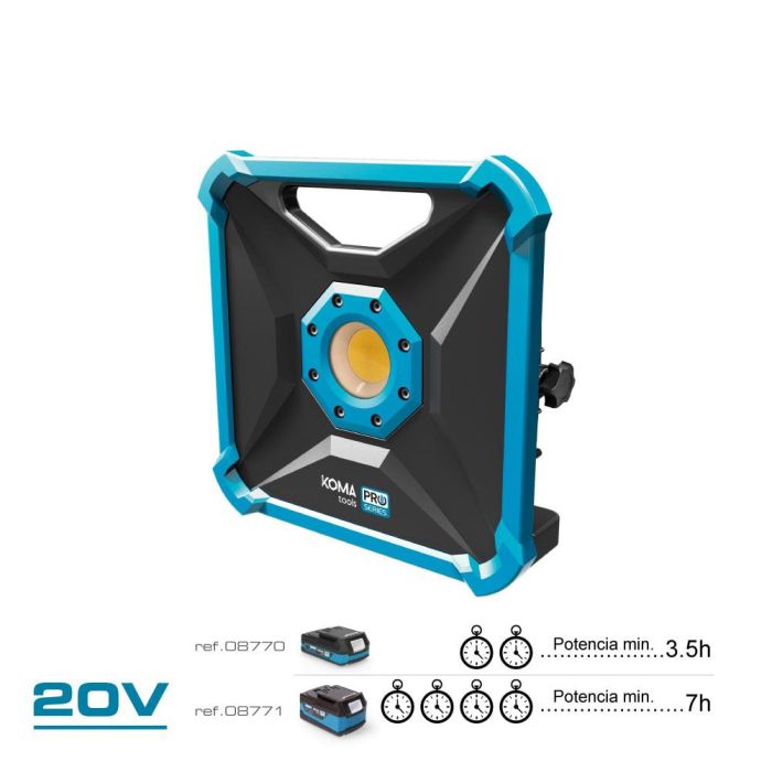 Koma Tools Foco Proyector LED 20W 1800LM, Luz Fría 6500K, Ángulo 120°, IP20, Cuerpo Aluminio, 22.8x7x22.8cm 1