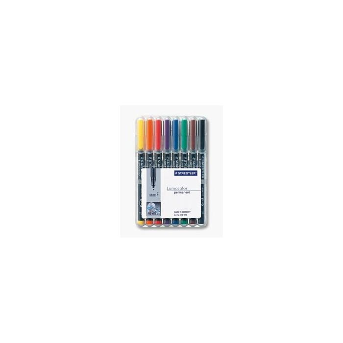 Staedtler 318 WP8 - Estuche 8 Marcadores Lumocolor Permanente Punta Fina 0.6mm, Colores Surtidos