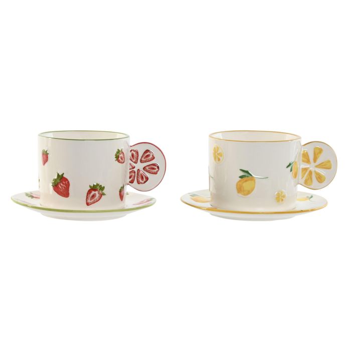 Taza Set Plato Moderno DKD Home Decor Amarillo Rojo 14 x 7.4 x 15 cm (6 Unidades)