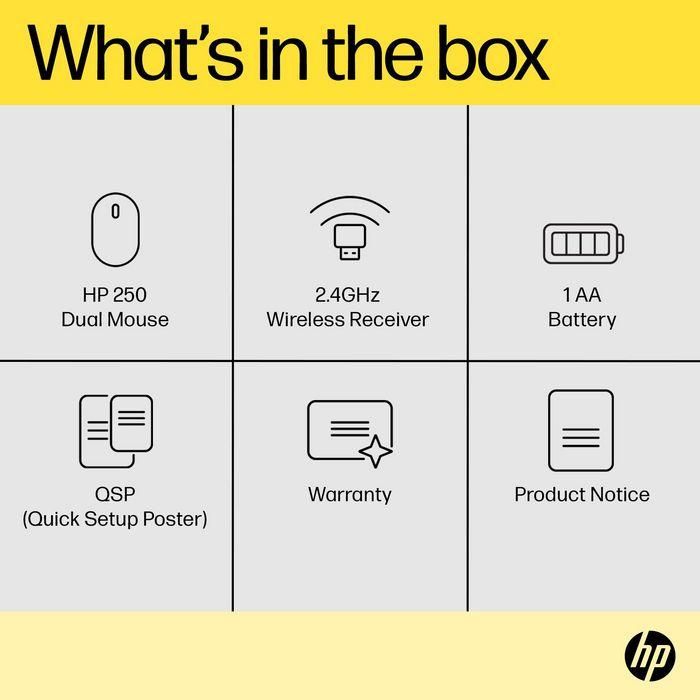 HP 6V2J7AA Ratón Inalámbrico 250 Dual, Hasta 1600 DPI, Conectividad Bluetooth 5.0 y 2.4 GHz USB, Ambidiestro y Botones Silenciosos 6 HP 6V2J7AA Ratón Inalámbrico 250 Dual, Hasta 1600 DPI, Conectividad Bluetooth 5.0 y 2.4 GHz USB, Ambidiestro y Botones Silenciosos 6