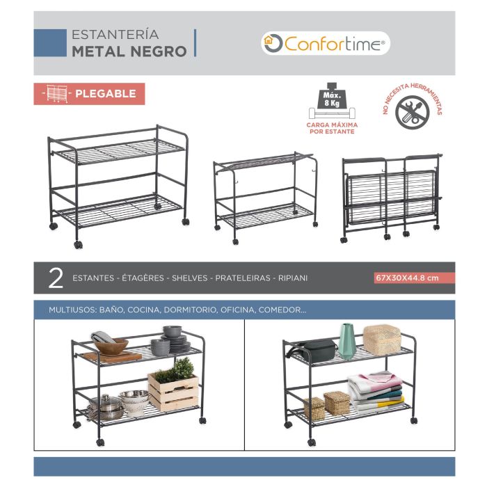 Confortime Estantería Plegable 2 Niveles 67 x 30 x 44.8 cm Confortime Estantería Plegable 2 Niveles 67 x 30 x 44.8 cm