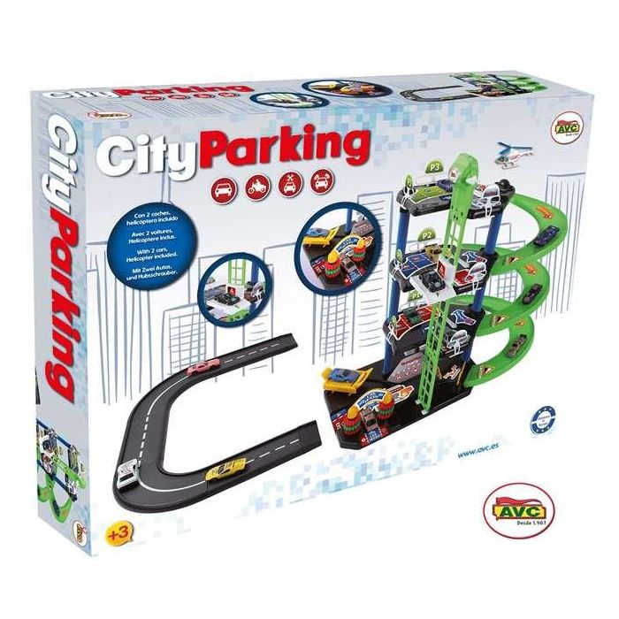 AVC Parking City 3 Plantas con 2 Coches Metal y Helicoptero, 12 Piezas 1