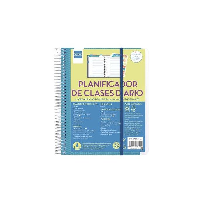 Finocam Cuaderno Planificador De Clases Diario 1-4 1Dp, Espiral, T-Polipropileno, Español, Organizador para Profesores