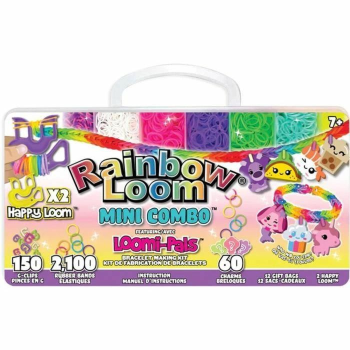 Bandai BAN1738045210754 Rainbow Loom Mini Combo Set Loomi Pals - Caja para hacer pulseras con 2100 elásticos y 60 charms 2