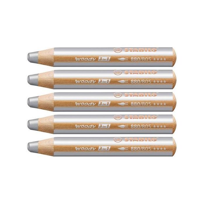 Stabilo Woody 3 en 1 Lápices de Colores Plata Estuche 5 Ud