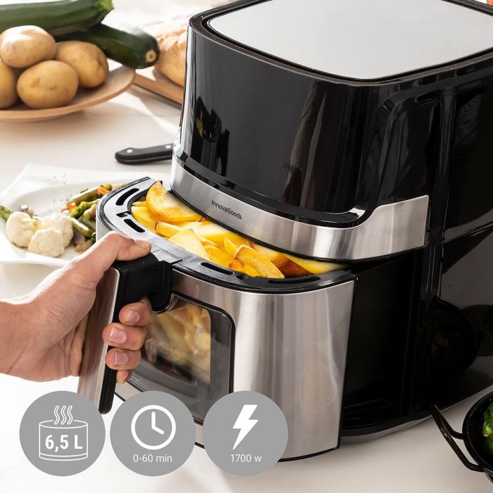 Freidora de Aire InnovaGoods Fryinn View 6500 Negro 1700 W 6,5 L Acero Inoxidable 13 Freidora de Aire InnovaGoods Fryinn View 6500 Negro 1700 W 6,5 L Acero Inoxidable 13