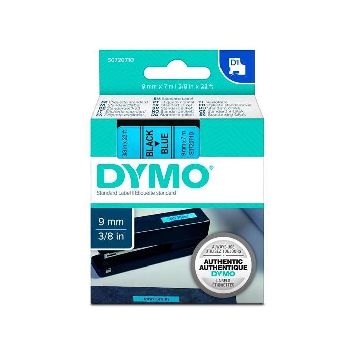 Dymo Cinta De Transferencia Termica D1 40916. Negro Sobre Azul 9mm x 7M Poliester Autoadhesiva