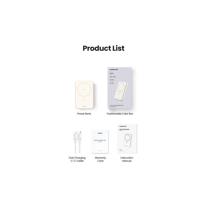 Ugreen 25208 Batería Externa Magnética 10000 mAh Carga Inalámbrica 20W PD para iPhone 12-15 Series Beige 14