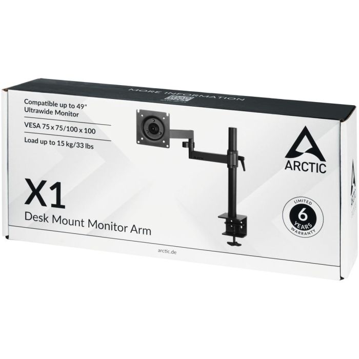 ARCTIC X1 Soporte de Monitor con Abrazadera para Escritorio, 1 pantalla 40-43", VESA 100x100mm, Giro 180°, Inclinación -15/15°, Negro 5