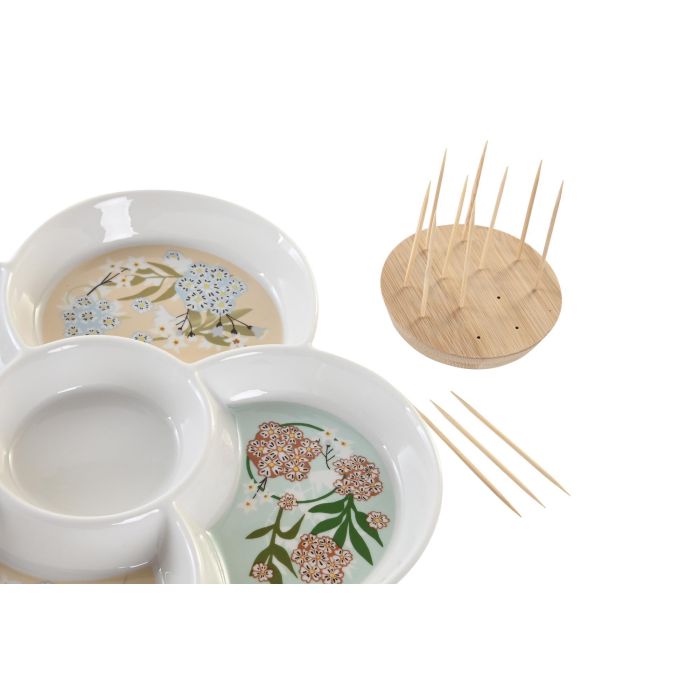 DKD Home Decor Ivy&daisy 2022 Aperitivo Tradicional Verde Beige Gres Bambú 22 x 22 x 3 cm 1