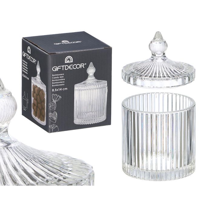 Giftdecor Bombonera de Cristal Rayas Transparente 8,5 x 14 cm – Ideal para dulces o decoración del hogar (Set de 24)
