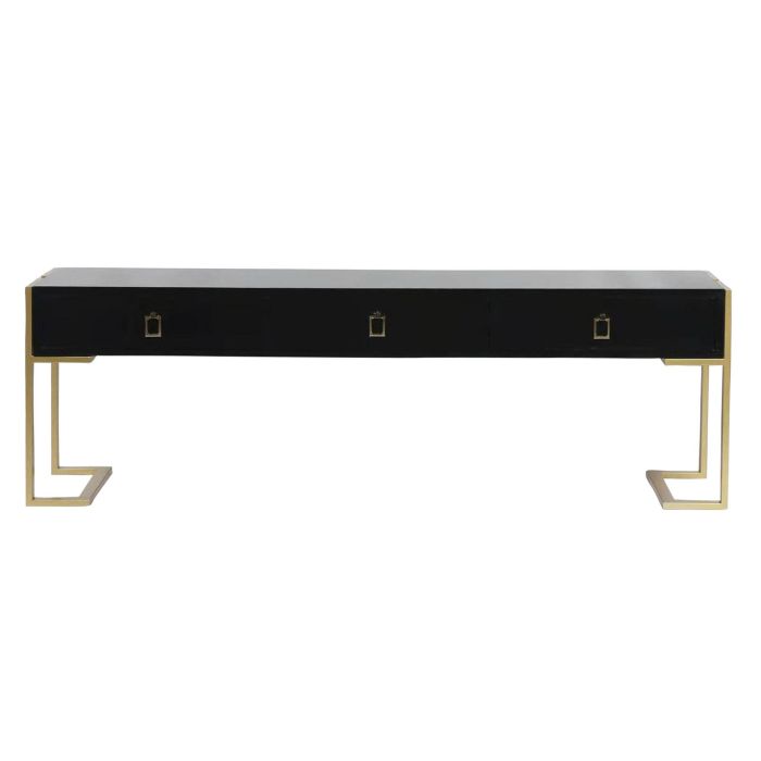 DKD Home Decor Mesa Centro Glam Negro de Madera y Metal 150x36x48 cm con 3 Cajones Desmontable
