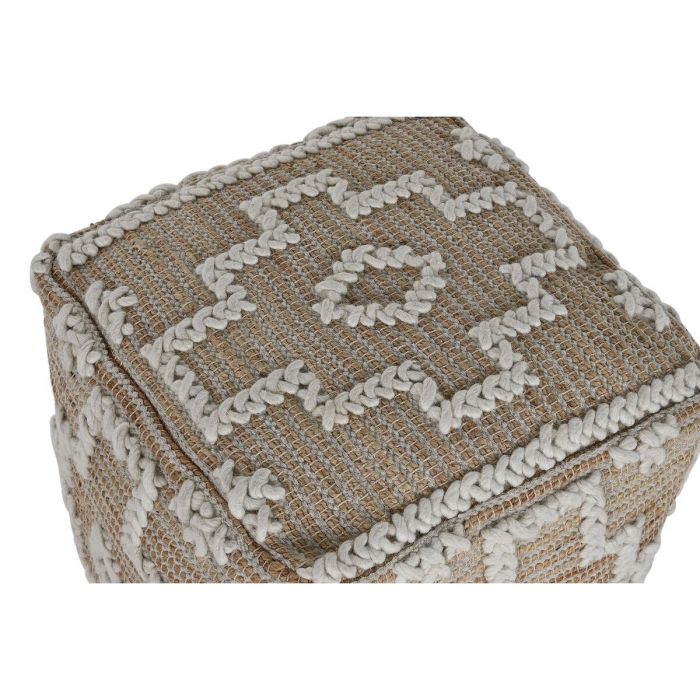 DKD Home Decor Reposapiés Boho Hecho a Mano de Yute, Lana, Algodón y Madera de Mango Natural y Blanco 45x45x45 cm 3