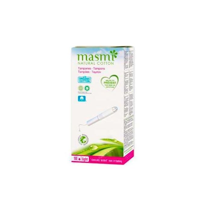 MASMI Tampones con Aplicador Mini 18 Ud. Algodón Ecológico Hipoalergénicos Aplicador Biodegradable