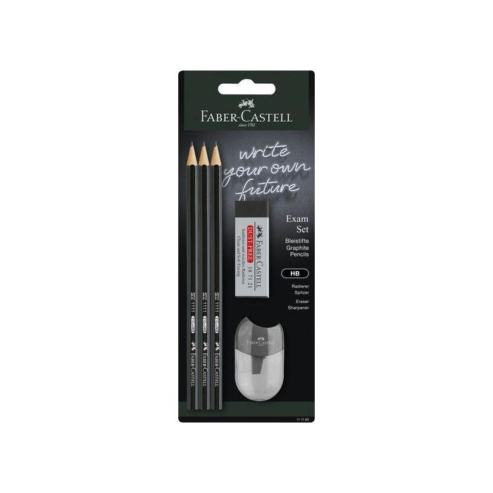 Lapiz De Grafito Faber-Castell 1111 - Hb Set Para Examen 3X Lapices 1X Goma De Borrar 1X Afilalapiz Con Deposito (Set de 10)