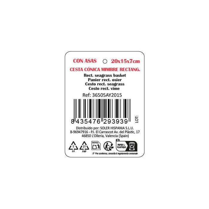 Inde Cesta Cónica Mimbre Recubierta con Asa 20 cm x 15 cm x 7 cm (18 Unidades) Inde Cesta Cónica Mimbre Recubierta con Asa 20 cm x 15 cm x 7 cm (18 Unidades)
