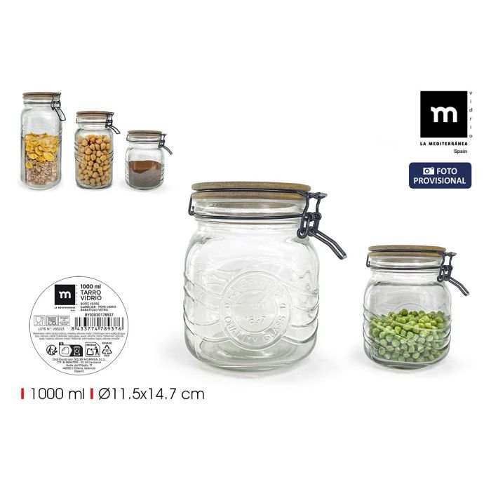 La Mediterranea Tarro de Vidrio con Tapa de Acacia 1000 ml (24 Unidades)