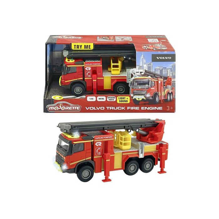 Majorette MAJ1693315399039 - Camión de bomberos Volvo, 19 cm, con puertas que se abren, luz y sonido