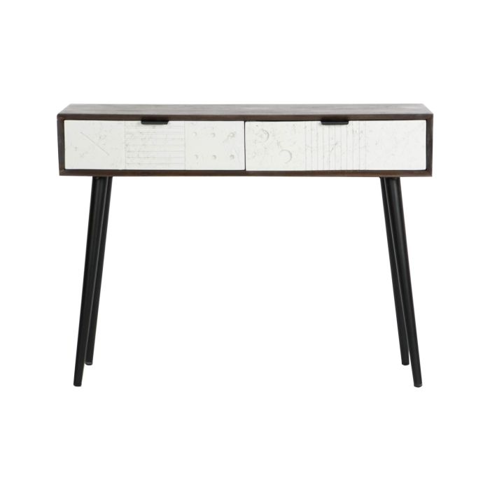 DKD Home Decor Consola Moderna Blanco Wengue Negro 105x35x77 cm con 2 Cajones y Estructura Desmontable de Mango y Metal 6