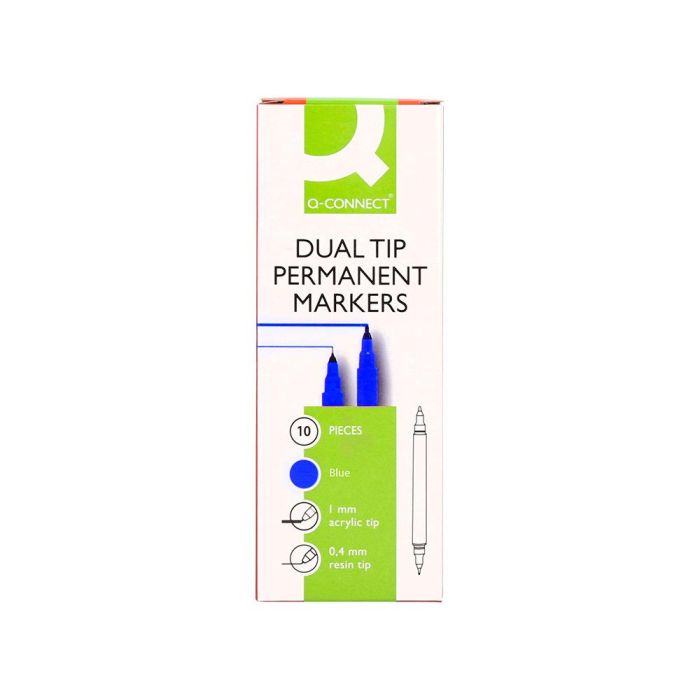 Rotulador Q-Connect Marcador Permanente Doble Punta Color Azul 0,4 mm Y 1 mm 10 unidades 7