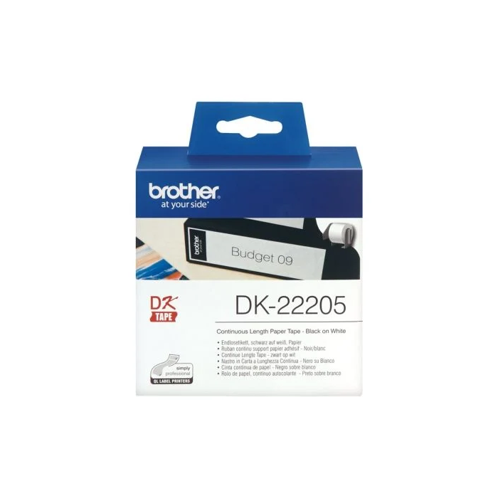 Brother DK-22205 Rollo de Cinta Continua Negra sobre Blanca para Etiquetas 62mm x 30.48m Brother DK-22205 Rollo de Cinta Continua Negra sobre Blanca para Etiquetas 62mm x 30.48m