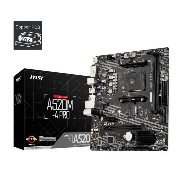 MSI A520M-A PRO Placa Base AMD A520 Zócalo AM4 Micro ATX para Ryzen 3ª Gen / 4000G DDR4 4600MHz con Turbo M.2 0 MSI A520M-A PRO Placa Base AMD A520 Zócalo AM4 Micro ATX para Ryzen 3ª Gen / 4000G DDR4 4600MHz con Turbo M.2 0