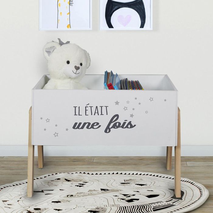 Home Deco Kids Cubo Almacenar Juguetes Libros con 2 Compartimentos y Patas de Madera 60x30x45 cm 1