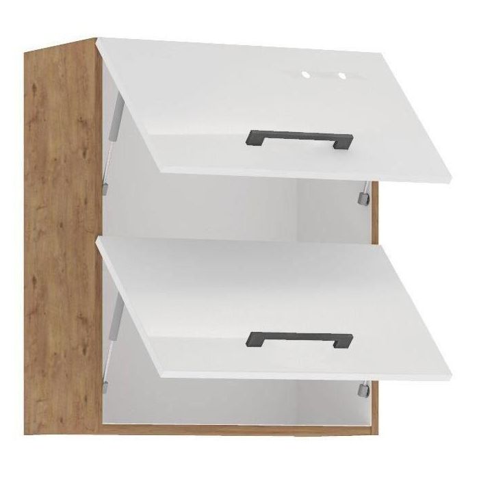 ROCK - Columna - Roble Lancelot y melamina blanco brillo - 60 cm - 2 puertas basculantes 1 ROCK - Columna - Roble Lancelot y melamina blanco brillo - 60 cm - 2 puertas basculantes 1