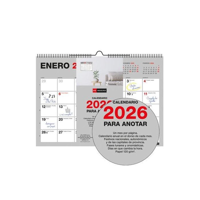 Calendario (2026) Miquelrius Pared Basic Mensual Para Escribir A5 210X148,5