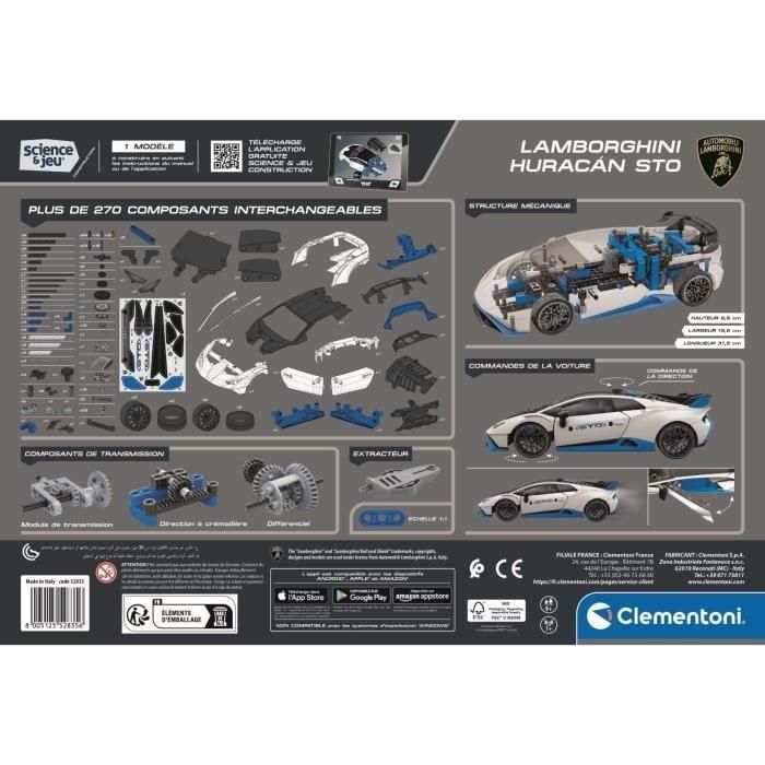 CLEMENTONI - Lamborghini Huracan STO para construir - Ruedas orientables - Manual ilustrado y aplicación para visualización 3D - Fabri 5 CLEMENTONI - Lamborghini Huracan STO para construir - Ruedas orientables - Manual ilustrado y aplicación para visualización 3D - Fabri 5
