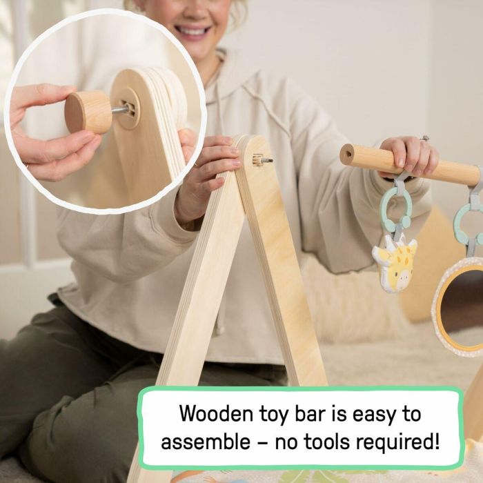 Ingenuity ING17448 Alfombra de juego plegable WonderWood para bebé, redonda con arco de madera, espejo y juguetes 8