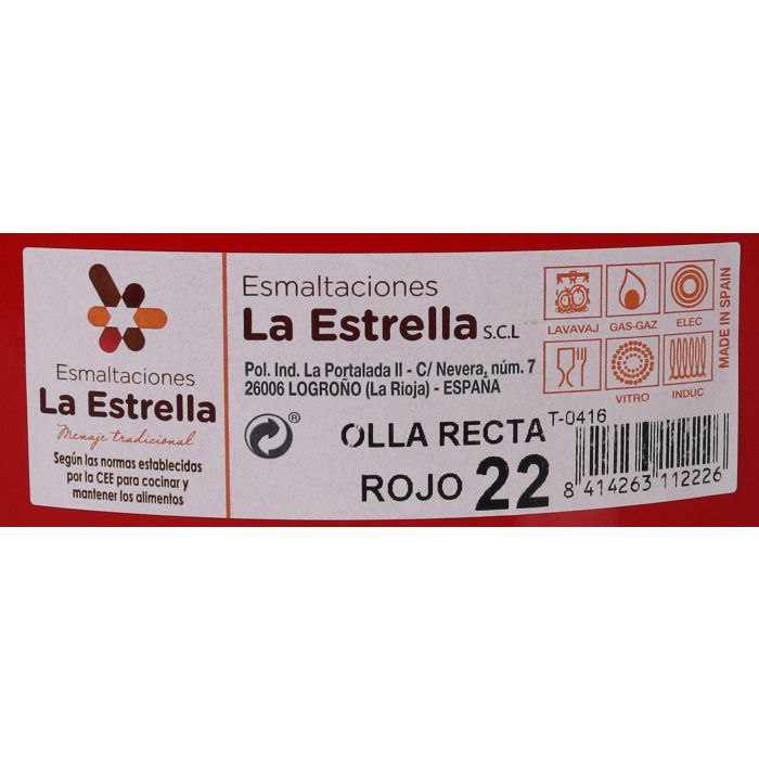 Olla Recta con Tapa 22 cm Rojo - La Estrella (6 Unidades) 1 Olla Recta con Tapa 22 cm Rojo - La Estrella (6 Unidades) 1