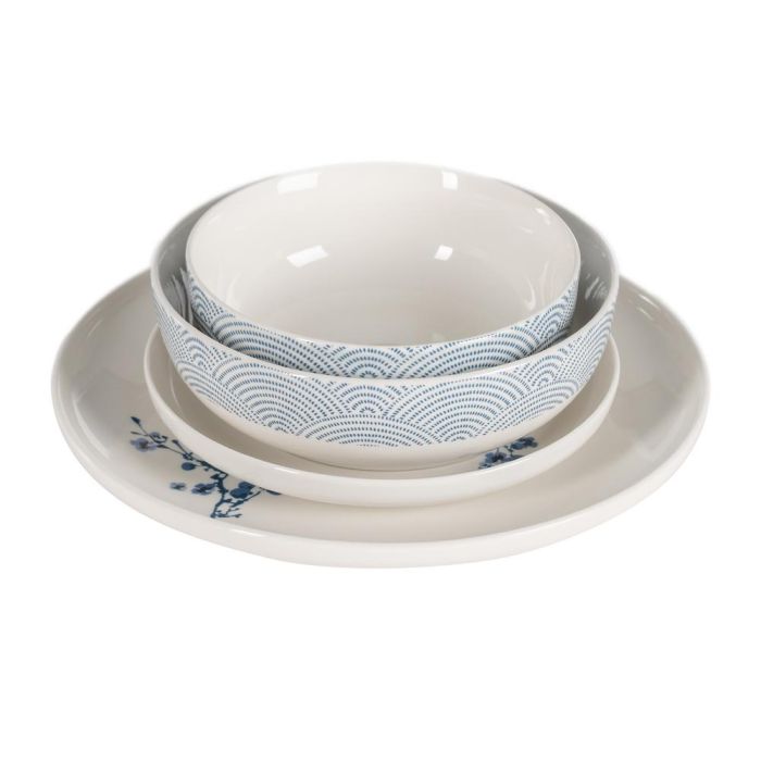 Plato Postre Oriental Blanco-Azul 19 X 19 X 2,50 cm