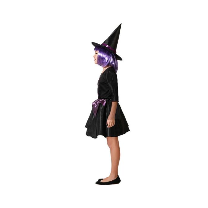 Disfraz Infantil Bruja con Vestido Corto Morado y Sombrero para Niña 3-4 Años - Ideal para Halloween, Fiestas y Espectáculos 1