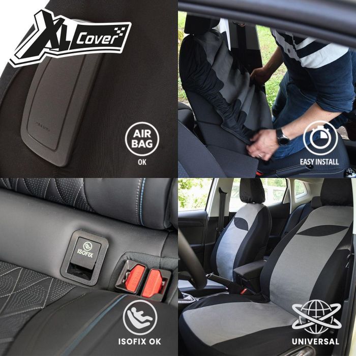 Fundas para asientos de coche - XLCOVER - Sin aberturas - Compatibles con airbags - Fundas para asientos delanteros, reposacabezas y asiento trasero 2