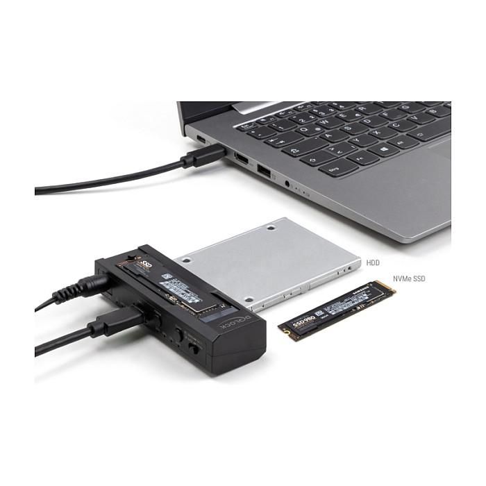 DeLOCK Adaptador USB Tipo C para 1 x SSD M.2 NVMe + 1 x SATA SSD/HDD con Función de Clonación, USB 3.2 Gen 2, Negro 3