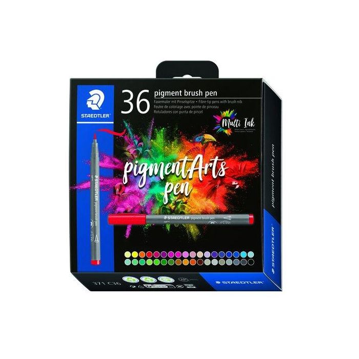 Rotulador Fibra Staedtler Pigment Arts Pen Punta Pincel Estuche De 36