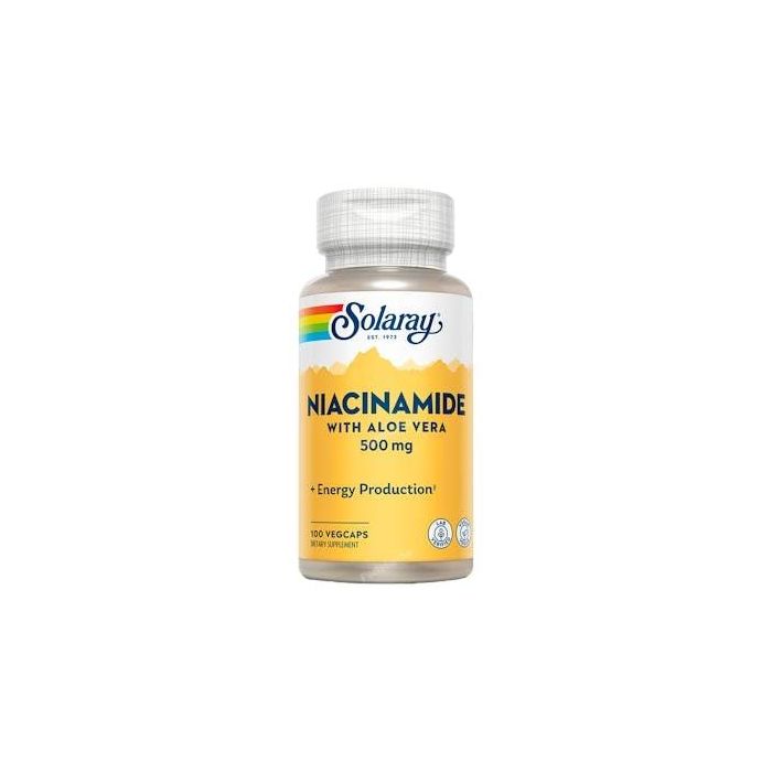 SOLARAY Niacinamida Vitamina B3 500 mg con Aloe Vera 100 Cápsulas Vegetales. Apoyo Piel, Mucosas y Metabolismo Energético
