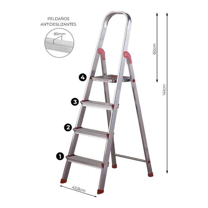 Rolser Escalera de 4 peldaños de Aluminio 80 cm 4