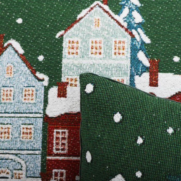 DKD Home Decor Funda Navidad Tradicional Jacquard Burdeos Verde 45 x 45 cm (4 Unidades) 3