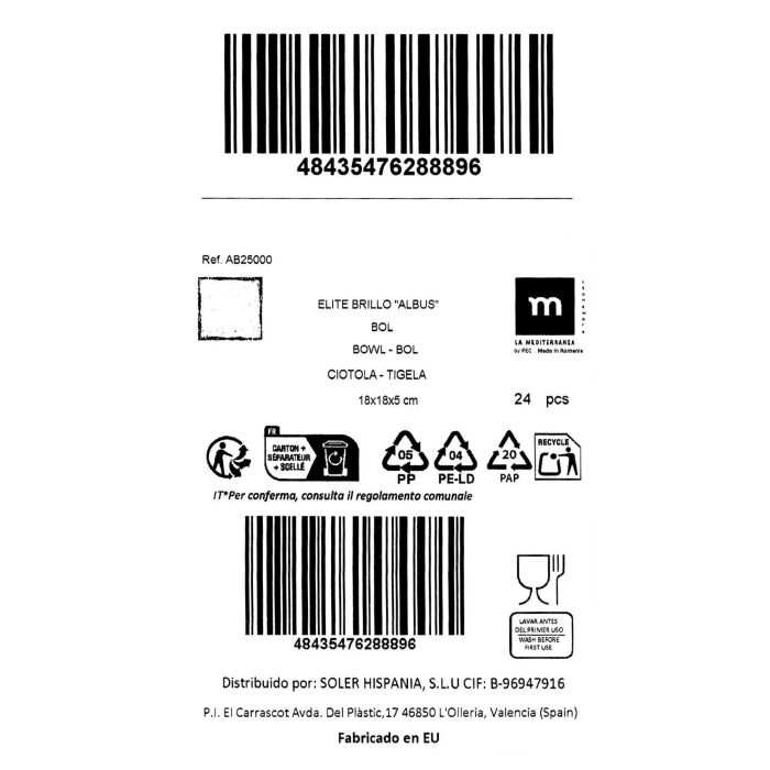 La Mediterranea Bol Albus Elite Brillo 18 x 18 cm (24 Unidades) 1