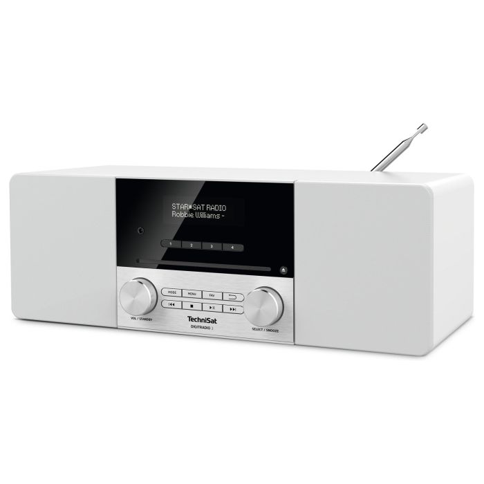 TechniSat Digitradio 3 | Radio digital DAB+ y FM | 20W RMS | Bluetooth 4.1 | USB | OLED | Mando incluido | Color Acero/Blanco