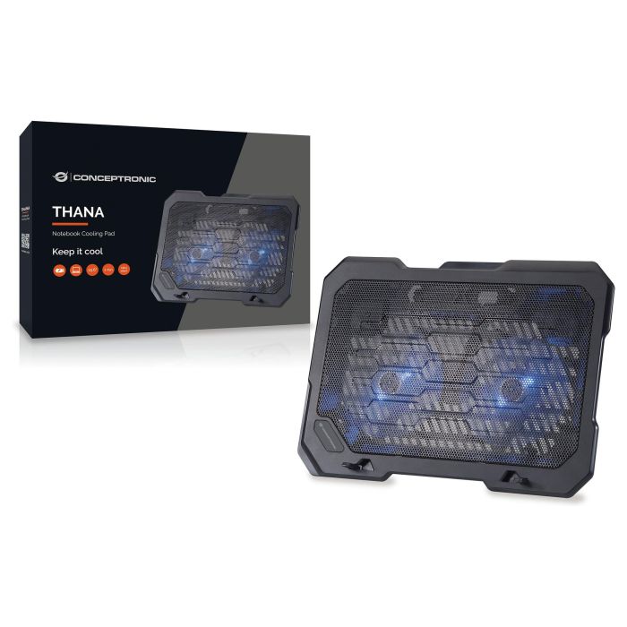 Conceptronic Base de Refrigeración para Portátil 15.6" con 2 Ventiladores USB, Ajuste de Altura, Antideslizante - Para Portátiles hasta 15.6 Pulgadas