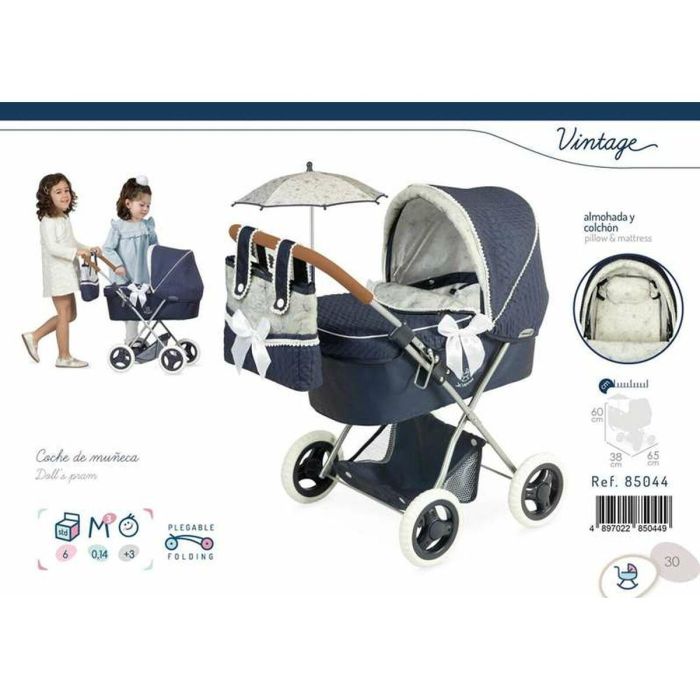 Coche de muñeca plegable vintage con sombrilla 38x65x60cm 2