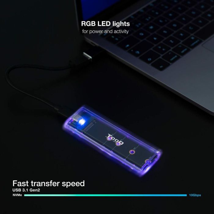 TooQ TQE-2200 Caja Externa para SSD M.2 NVMe/NGFF USB 3.2 Gen 2 (10Gbps) Tipo C Transparente con RGB y soporte hasta 2TB 4 TooQ TQE-2200 Caja Externa para SSD M.2 NVMe/NGFF USB 3.2 Gen 2 (10Gbps) Tipo C Transparente con RGB y soporte hasta 2TB 4