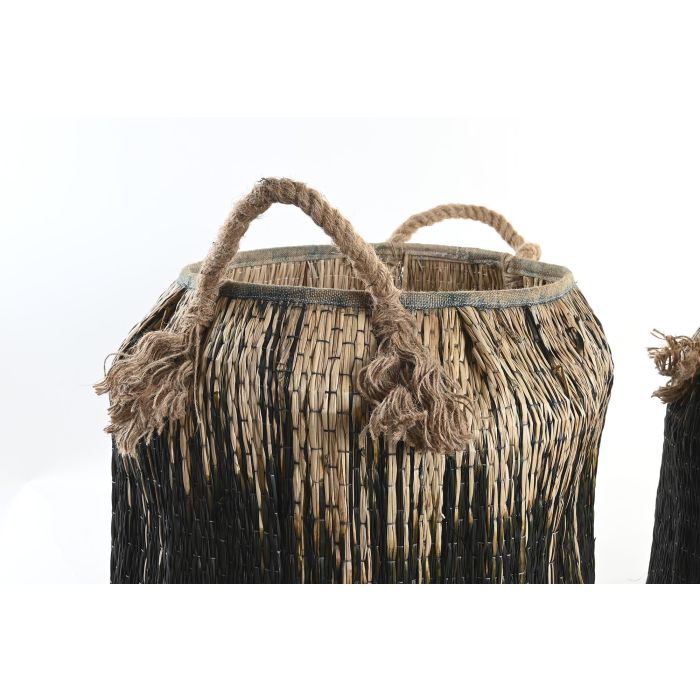 DKD Home Decor Cesta Colonial Negro Natural Seagrass Set de 3 Piezas 44 x 44 x 48 cm 1