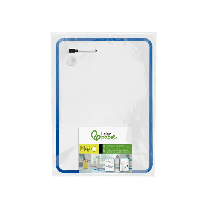 Liderpapel Pizarra Blanca Magnética Doble Cara Lisa 30x42 cm con Rotulador, Imán y Borrador 1